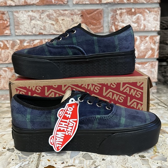 Vans Authentic stacked platform Velvet Plaid green black women’s size 9 - Picture 2 of 10